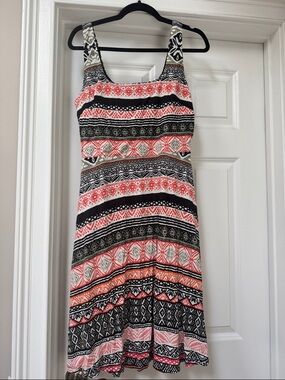 Sleeveless Stripe Midi Dress in Coral, Black & White- brand new with tags!